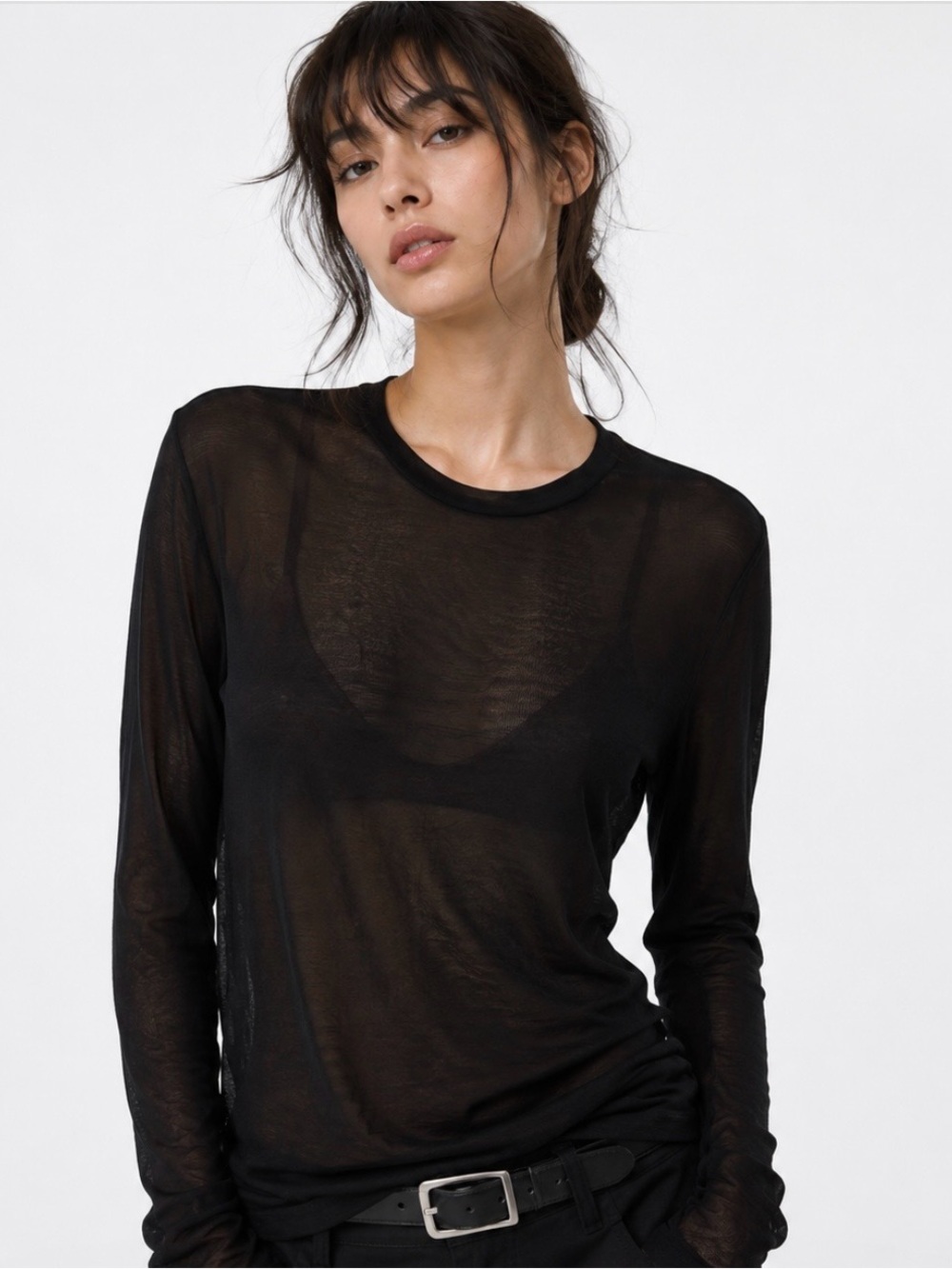 Medalist 100% Silk Black Semi Sheer Layering Shirt Unisex Baselayer Large